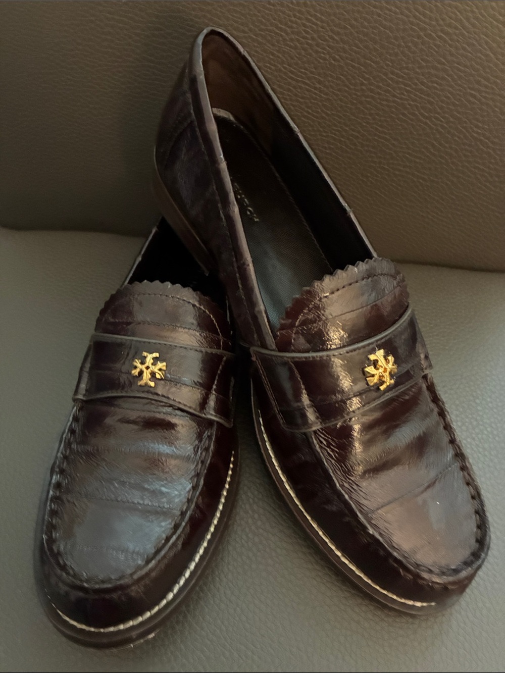 Tory Burch Dark Brown Leather Loafers with Logo
